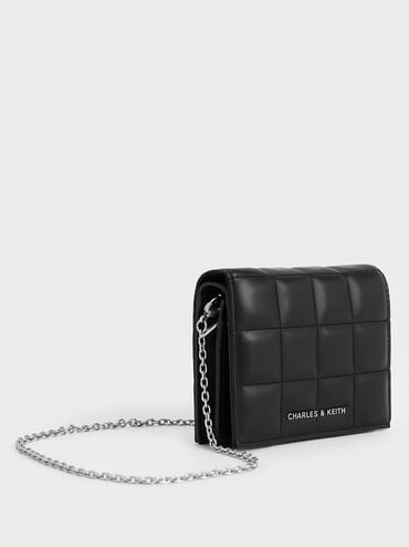 Cassia Quilted Chain-Handle Mini Wallet, Noir, hi-res