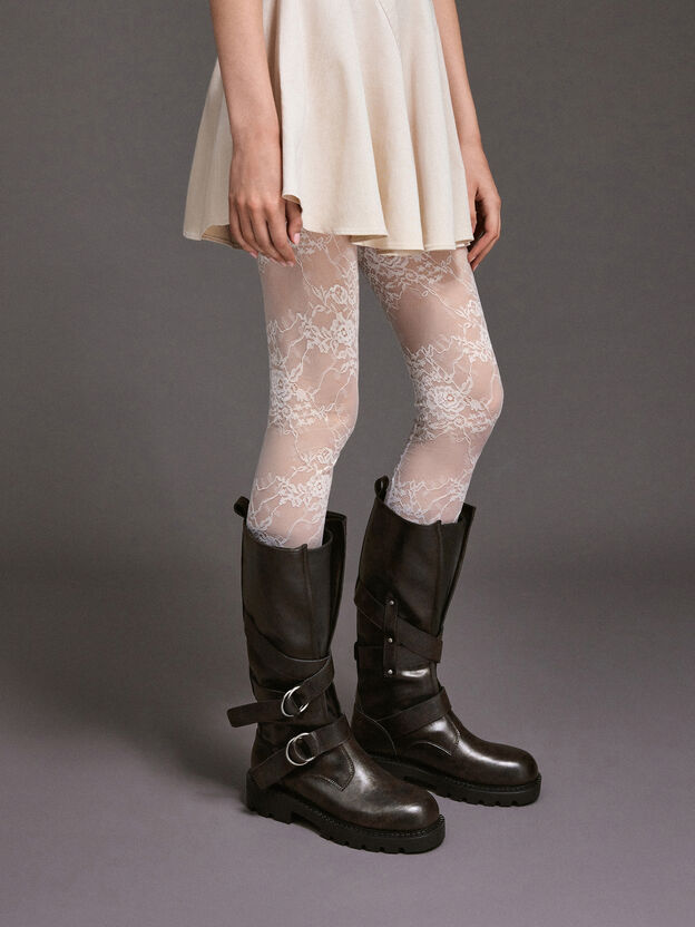 Double-Strap Knee-High Boots, Dark Brown, hi-res