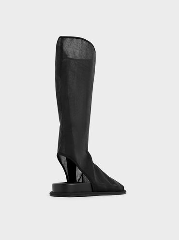 Loren Mesh Cut-Out Boot Sandals, Black Textured, hi-res