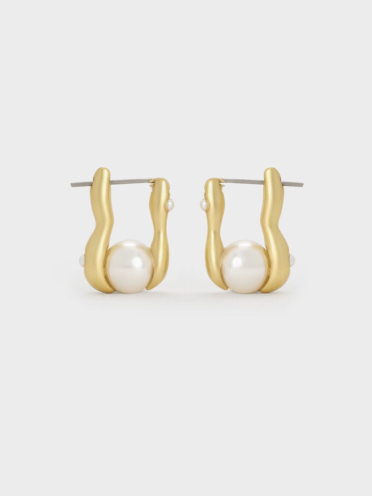 Corrine Pearl Sculptural Drop Earrings, Brush Gold, hi-res
