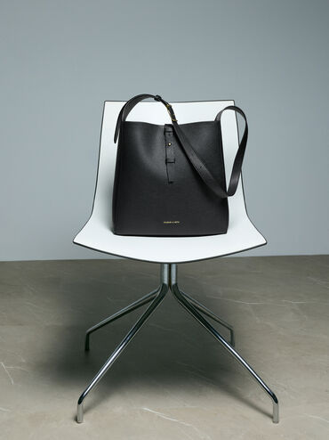 Beryl Recycled Leather Belted Hobo Bag, Black, hi-res