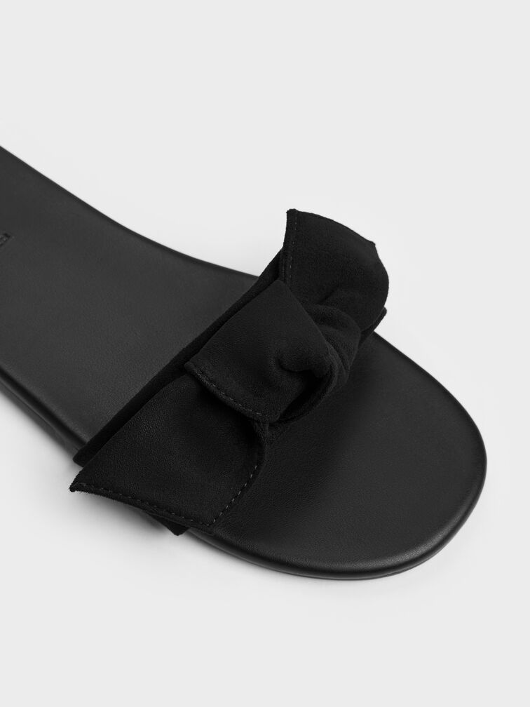 Anika Faux Suede Knot-Bow Slide Sandals, Black Textured, hi-res