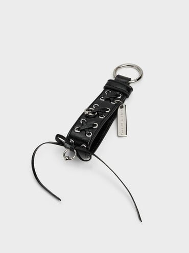 Grommet Lace-Up Bag Charm, Noir, hi-res