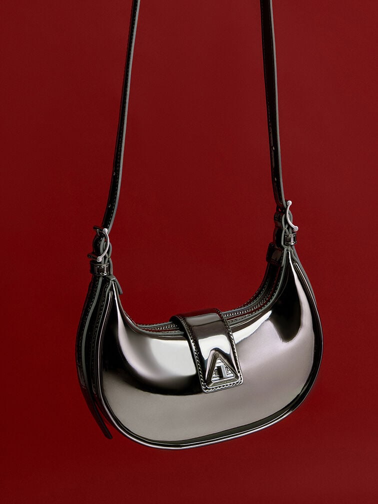 Trice Metallic-Accent Belted Shoulder Bag, Pewter, hi-res
