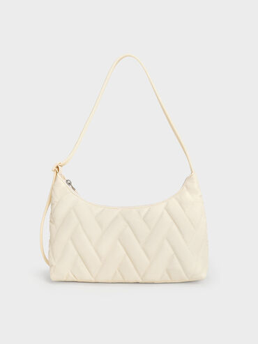 Nylon Chevron Shoulder Bag, Cream, hi-res