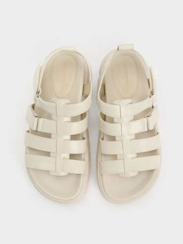 Platform Caged Sandals, Chalk, hi-res