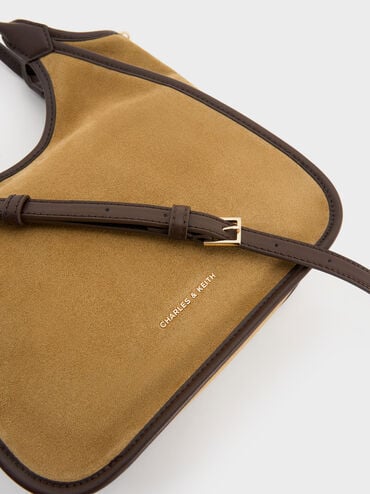 Mini Sianna Recycled Suede Contrast-Trim Tote Bag, Sahara Sand, hi-res