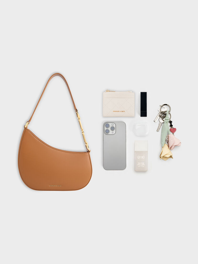 Agatha Chain-Accent Shoulder Bag, Brown, hi-res