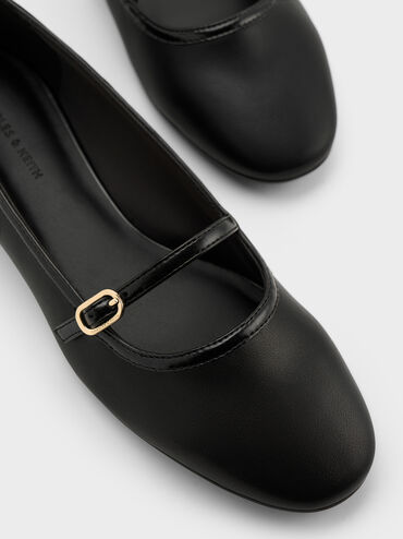 Contrast-Trim Buckle-Strap Mary Janes, Black, hi-res