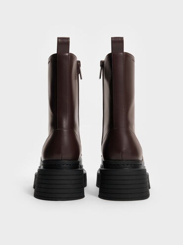 Satin-Lace Platform Combat Boots, Dark Brown, hi-res