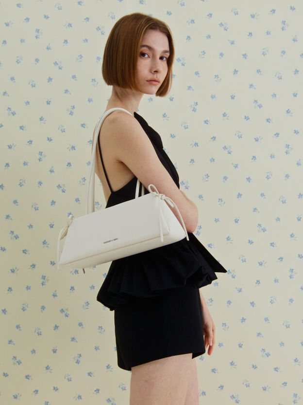 Hazel Bow Elongated Shoulder Bag, Cream, hi-res