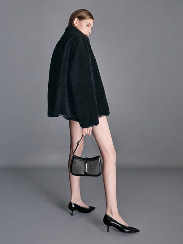 Cesia Satin Crystal-Embellished Metallic-Accent Shoulder Bag, Lustrous Noir, hi-res