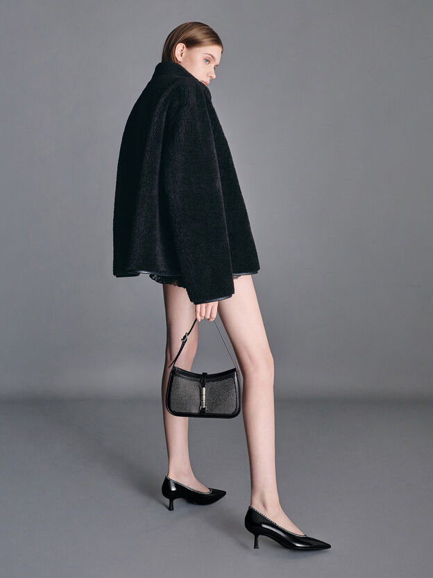Cesia Satin Crystal Metallic-Accent Shoulder Bag, Lustrous Noir, hi-res
