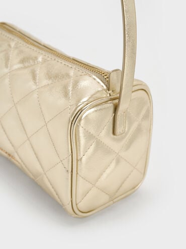 Janie Metallic Quilted Shoulder Bag, Champagne, hi-res