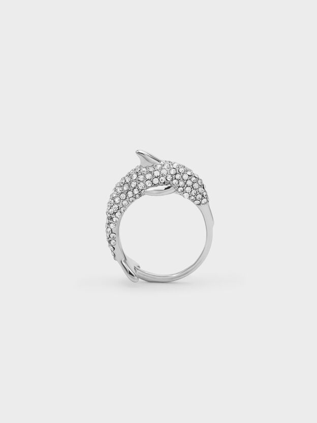 Delphina Crystal-Dolphin Ring, Silver, hi-res