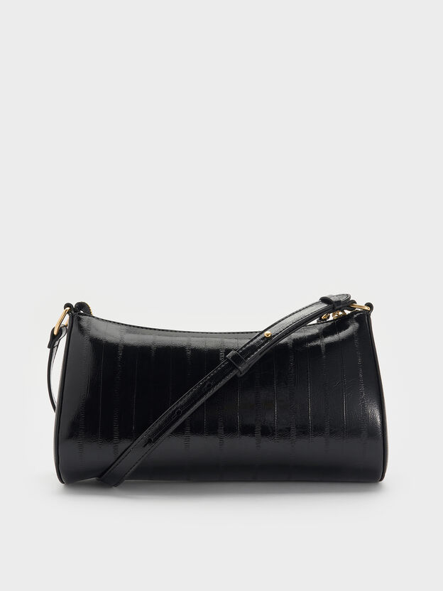 Augustine Eel-Effect Shoulder Bag, Black, hi-res