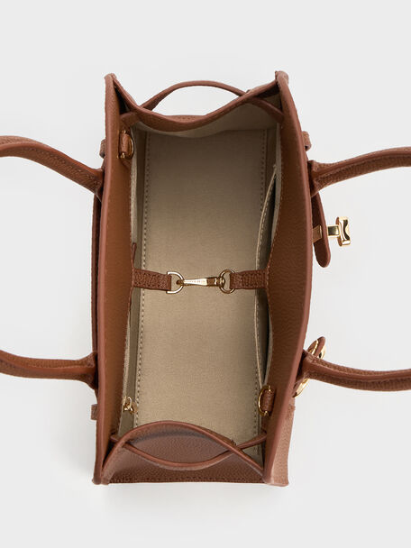 Aubrielle Belted Tote Bag, Chocolate, hi-res