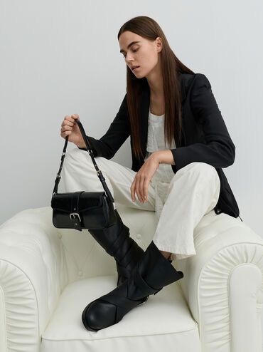 Blaise Belted Shoulder Bag, Noir, hi-res