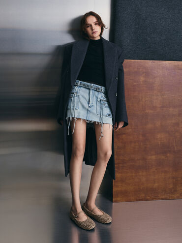 Crochet Mary Jane Flats, Taupe, hi-res