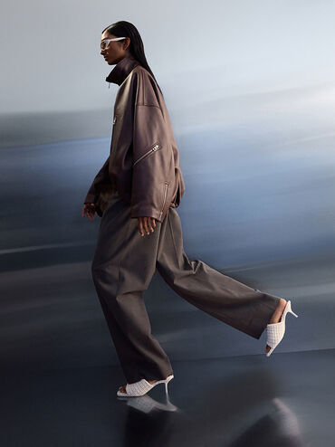 Loren Textured Kitten-Heel Mules, Chalk, hi-res