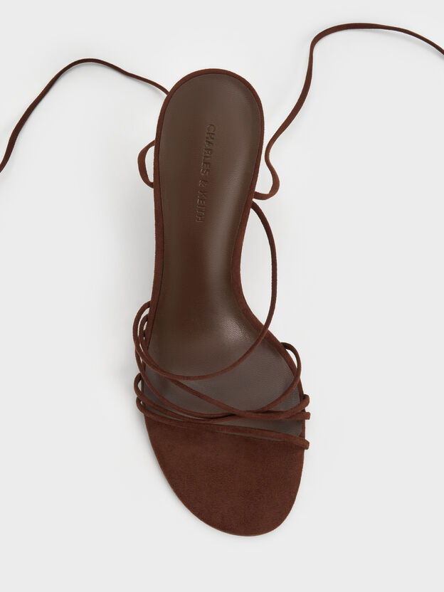 Noona Faux Suede Strappy Wedges, Dark Brown Textured, hi-res