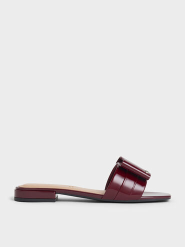 Lu Patent Leather Bow Slide Sandals, Burgundy, hi-res