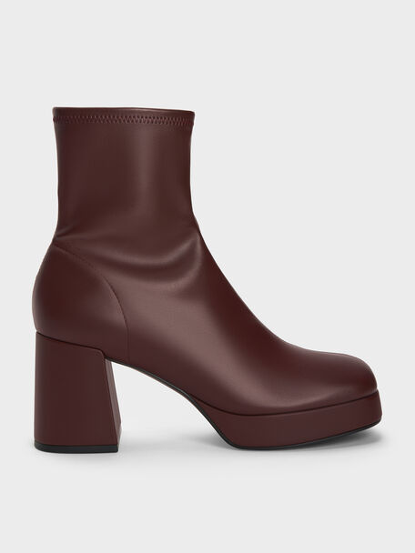 Platform Ankle Boots, Burgundy, hi-res
