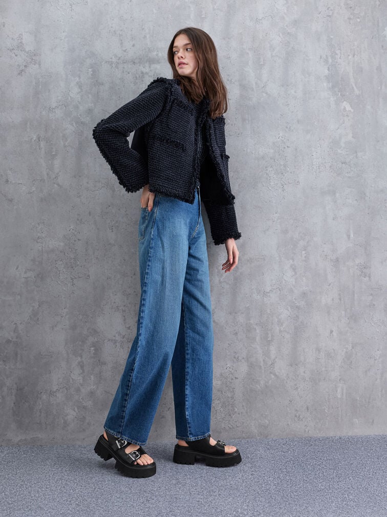 Nadine Slingback Platform Sandals, Black, hi-res