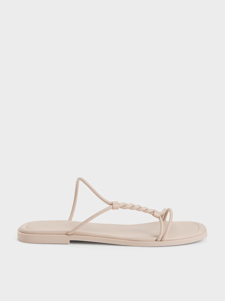 Fianna Twist-Strap Slide Sandals, Beige, hi-res