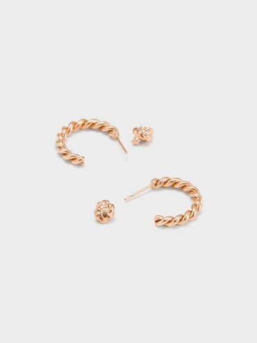 Sable Rope-Knot Hoop Earrings, Rose Gold, hi-res