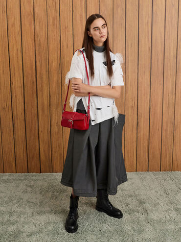 Blaise Belted Shoulder Bag, Equestrian Red, hi-res