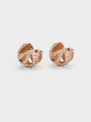 Aine Crystal Sculptural Hoop Earrings, Rose Gold, hi-res