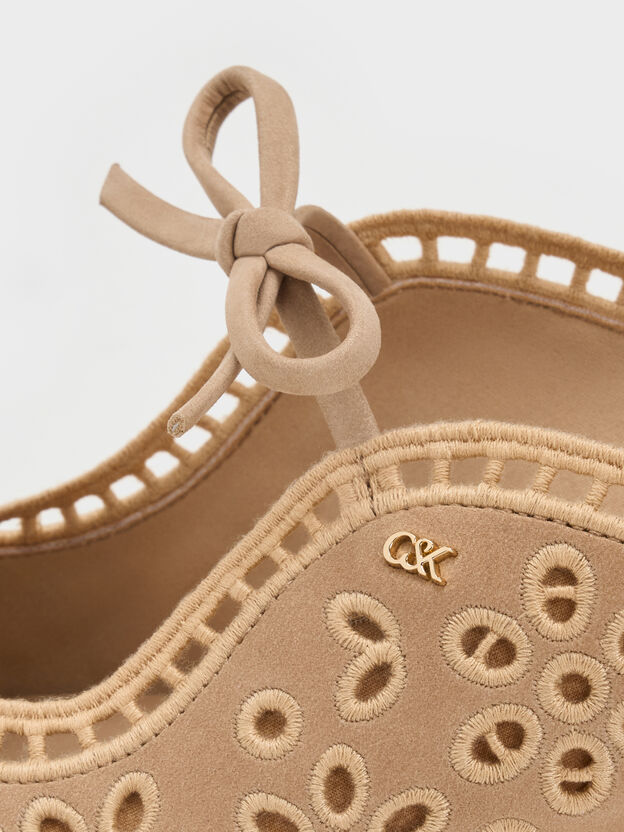 Leather Embroidered Heeled Mules, Beige, hi-res