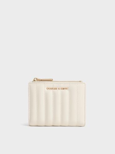 Donna Crinkle-Effect Panelled Top-Zip Wallet, Cream, hi-res