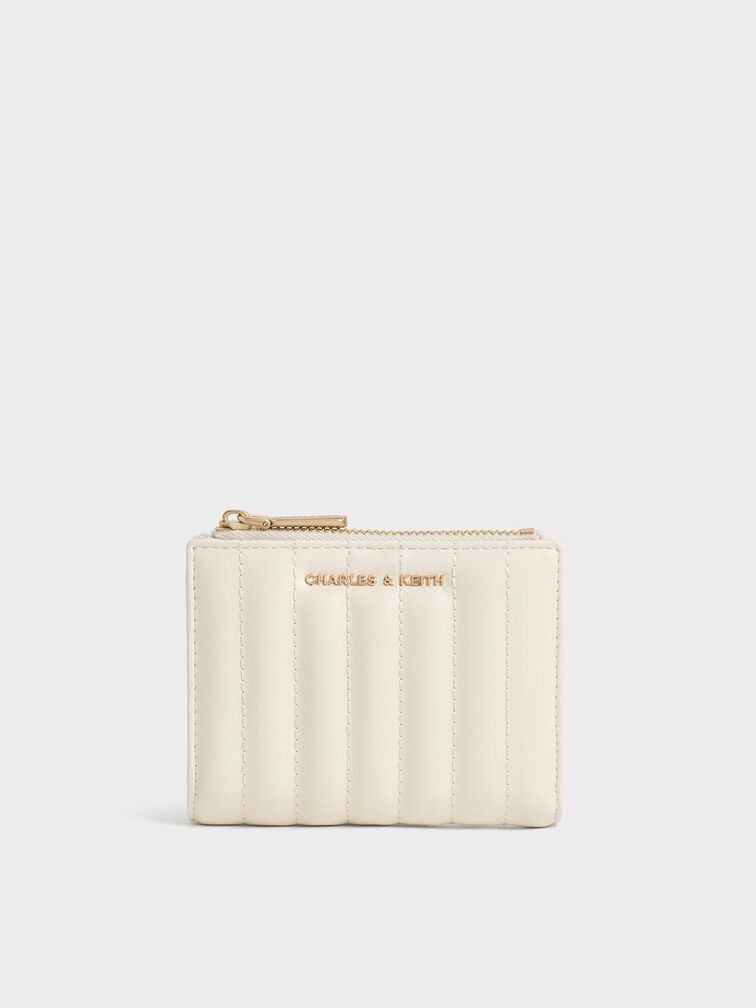 Donna Crinkle-Effect Panelled Top-Zip Wallet, Cream Donna Crinkle-Effect Panelled Top-Zip Wallet, Cream, hi-res