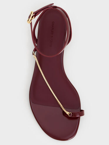 Chain-Strap Square-Toe Heeled Sandals, Burgundy, hi-res