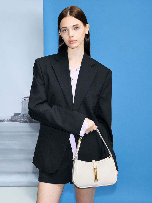 Cesia Metallic-Accent Shoulder Bag, Cream, hi-res