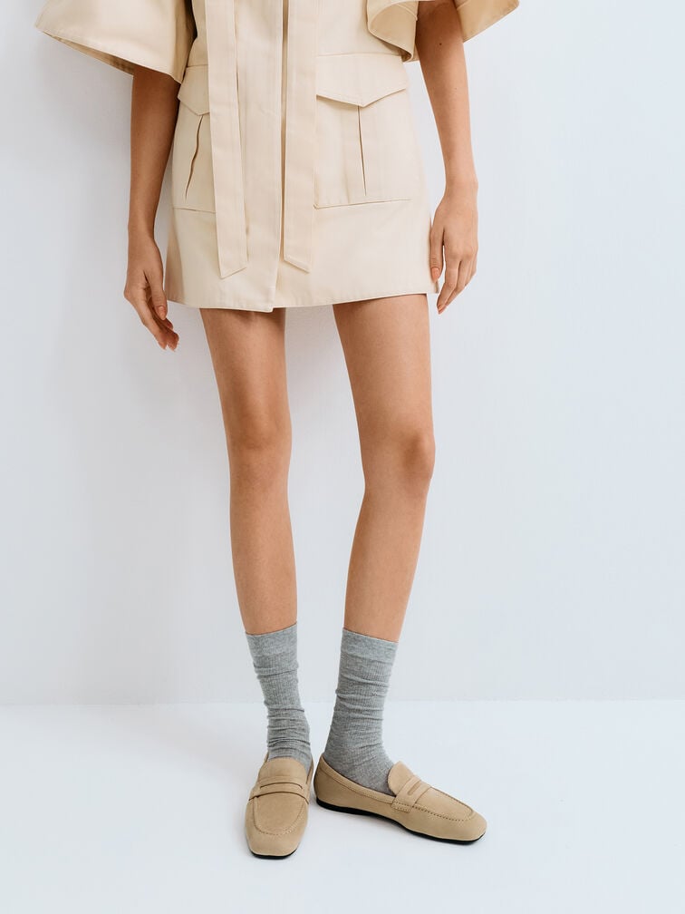 Faux Suede Penny Loafers, Beige, hi-res