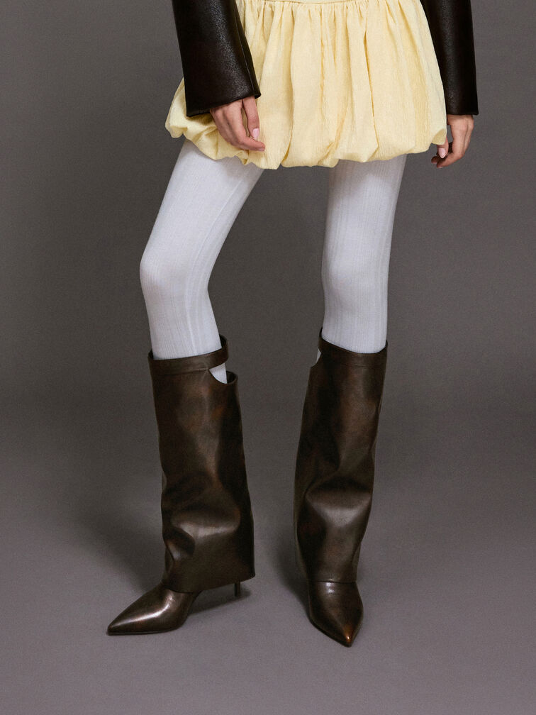 Cut-Out Stiletto Knee-High Boots, Brown, hi-res