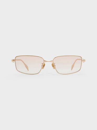 Celestia Metal-Rim Tinted Rectangular Sunglasses, Light Gold, hi-res