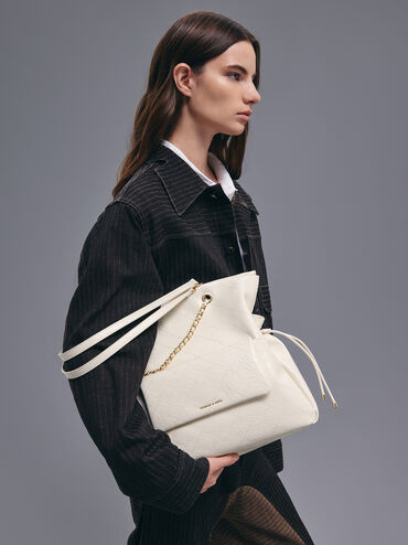 Duo Quilted Braided-Strap Drawstring Two-Way Backpack, Cream, hi-res