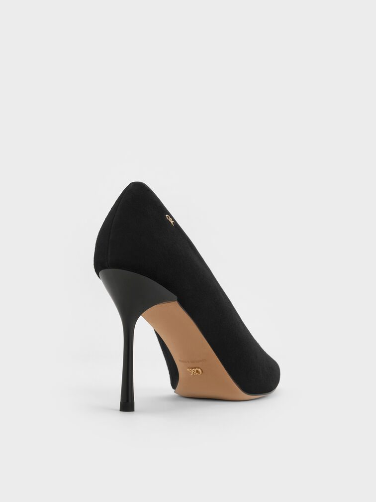 Leather & Suede Pointed Pumps, Black Textured, hi-res