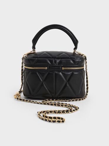 Arwen Quilted Top Handle Vanity Bag, Black, hi-res