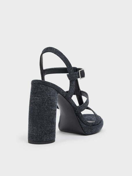 Aether Denim Platform Sandals, Dark Blue, hi-res