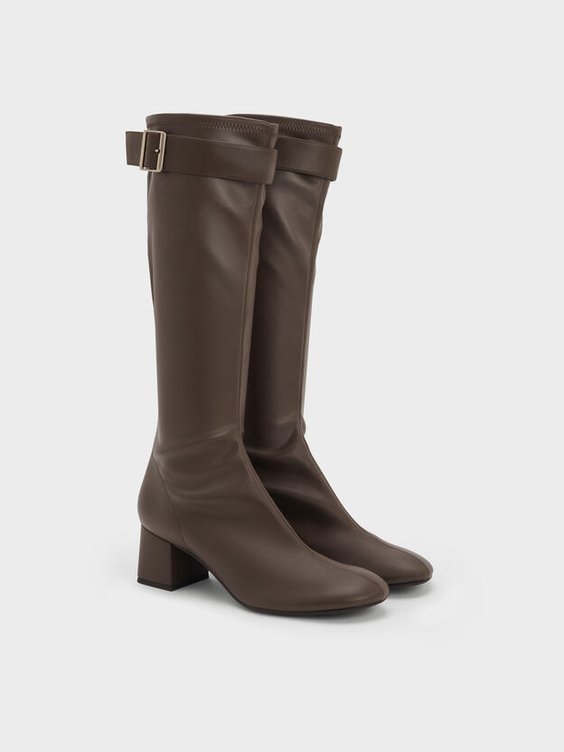 Gerry Buckled Knee-High Boots, Dark Brown, hi-res