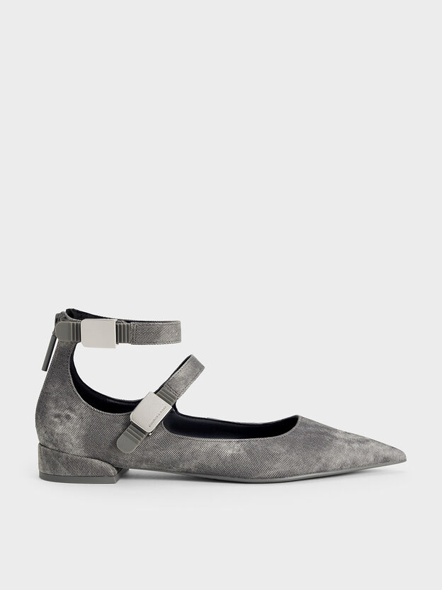 Robbie Denim-Effect Mary Jane Flats, Dark Grey, hi-res