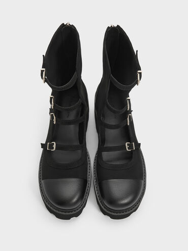 Celia Faux Suede Buckled Multi-Strap Chunky Calf Boots, Black Textured, hi-res