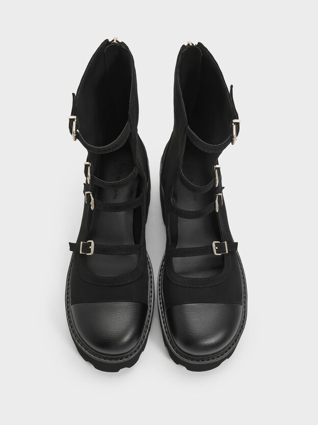 Celia Faux Suede Multi-Strap Calf Boots, Black Textured, hi-res