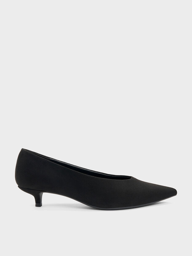 Emelia Faux Suede Kitten Heels, Black Textured, hi-res