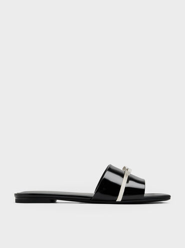 Two-Tone Bow Slide Sandals, Black Box, hi-res